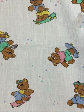 Vintage whimsical skateboarding teddy bear cotton fabric 130” x 45”